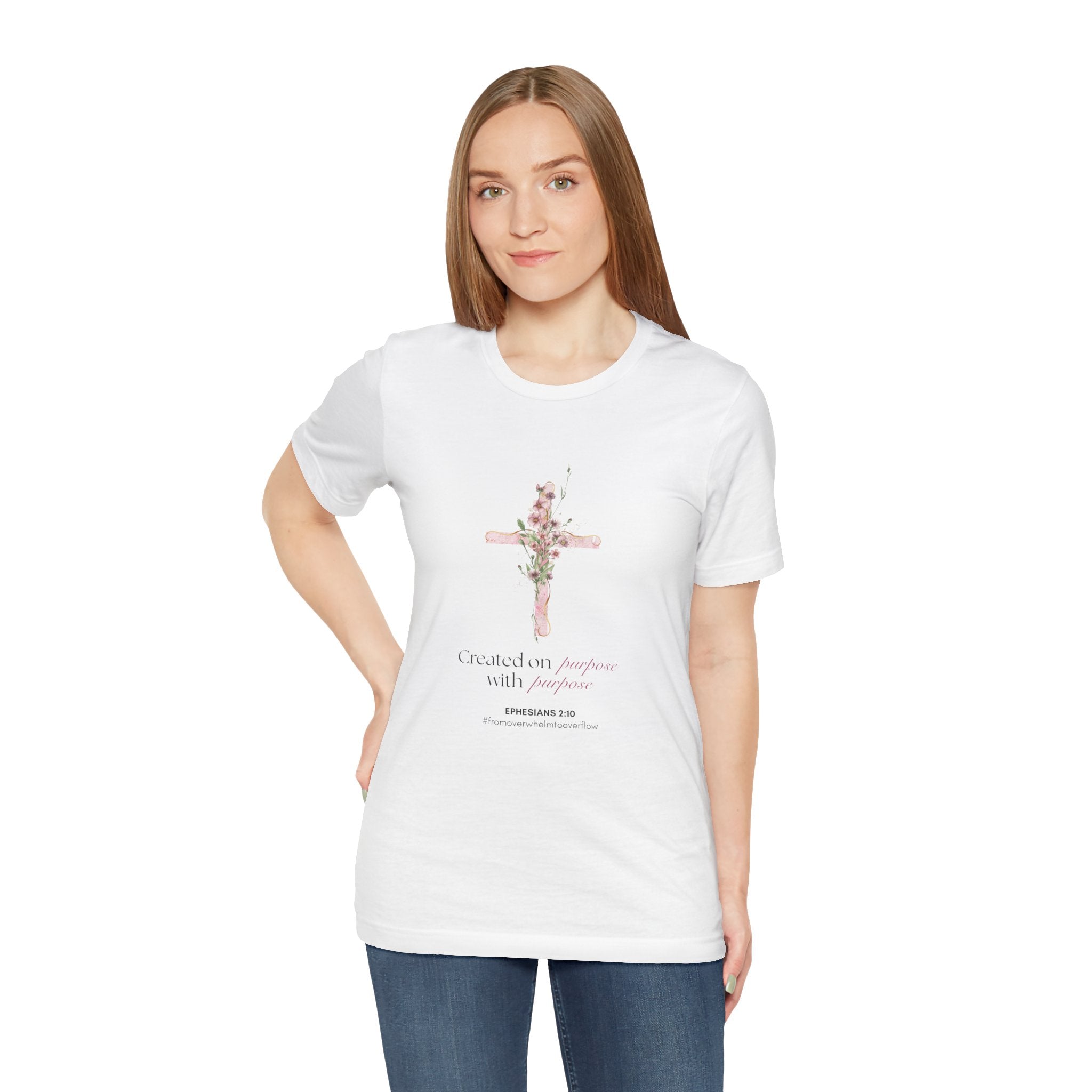Floral Cross "Created on Purpose" Christian Tee