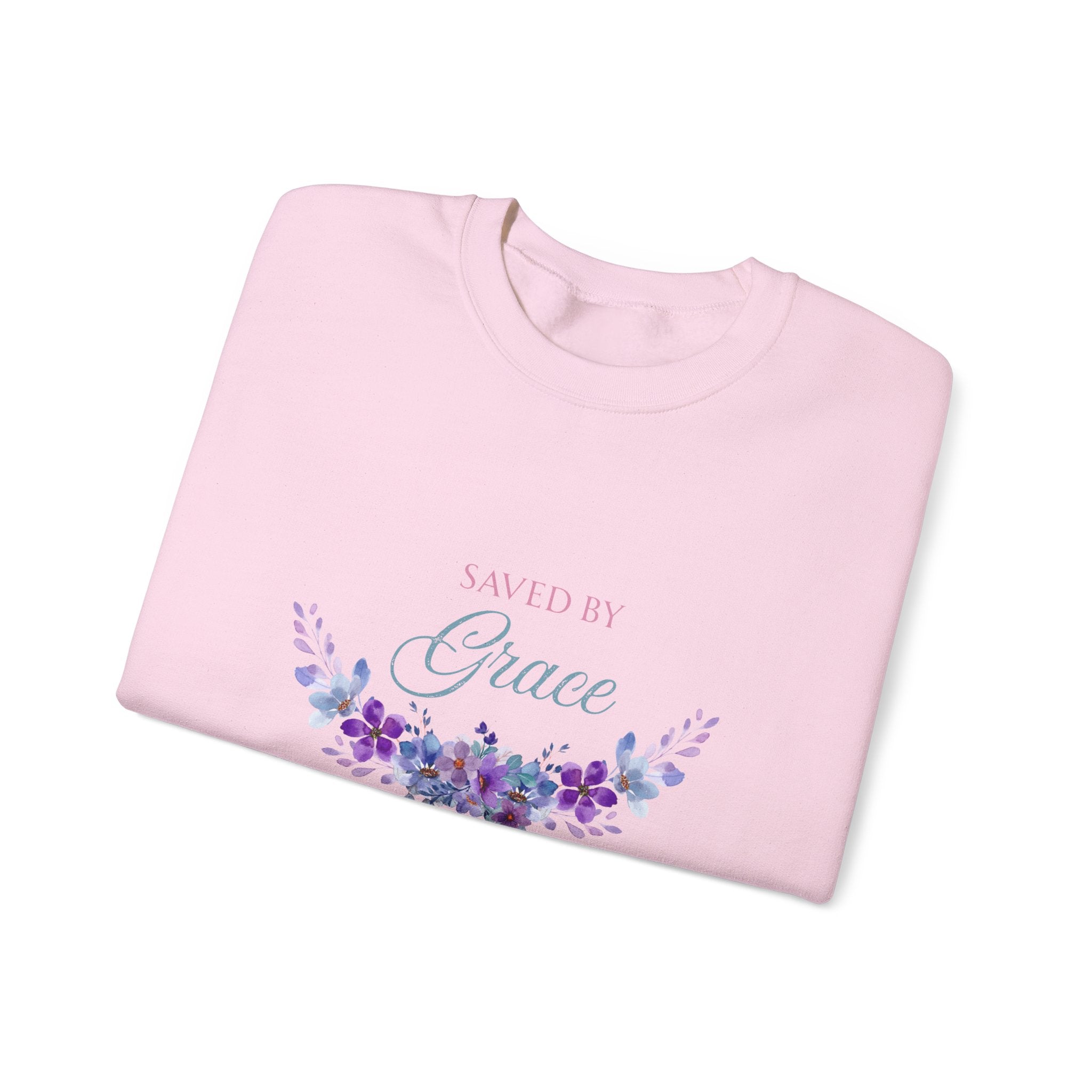 Grace Floral Crewneck Sweatshirt — "Saved by Grace, Justified by Faith"